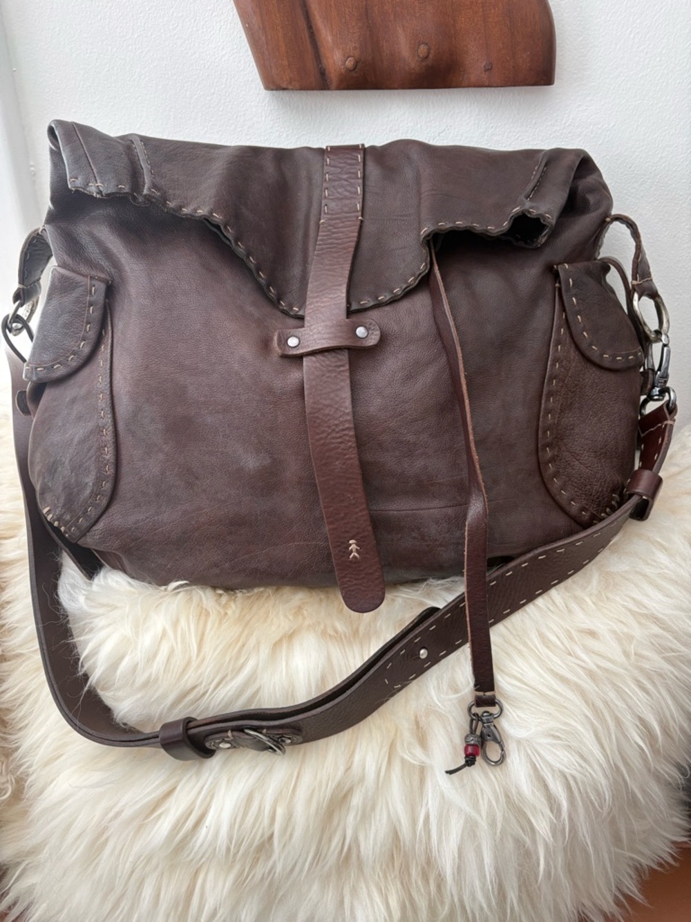Henry Beguelin Dark Brown Leather Messenger Bag Boho Hippie
